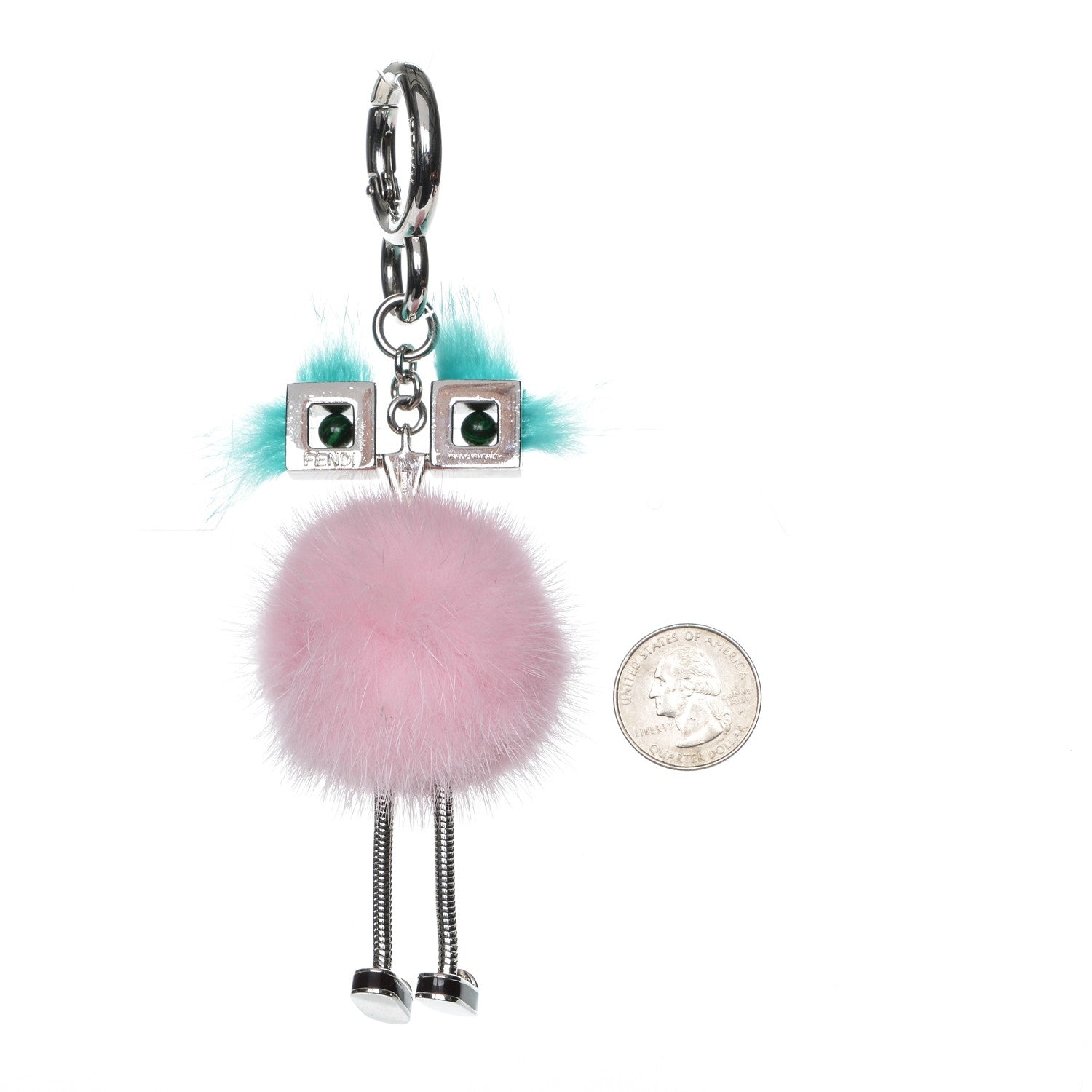 Fendi Mink Fur Hypnoteyes Chick Pom Pom Bag Charm Pink Light Blue 2 of 4