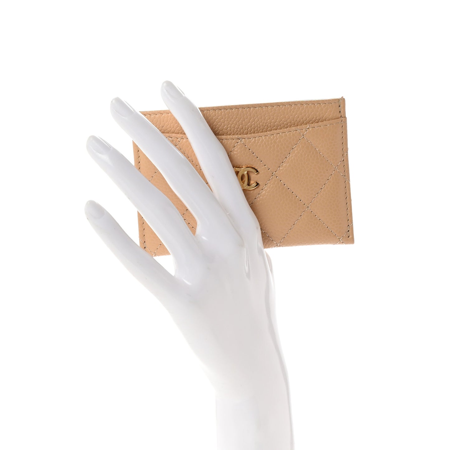 Caviar Quilted Card Holder Beige