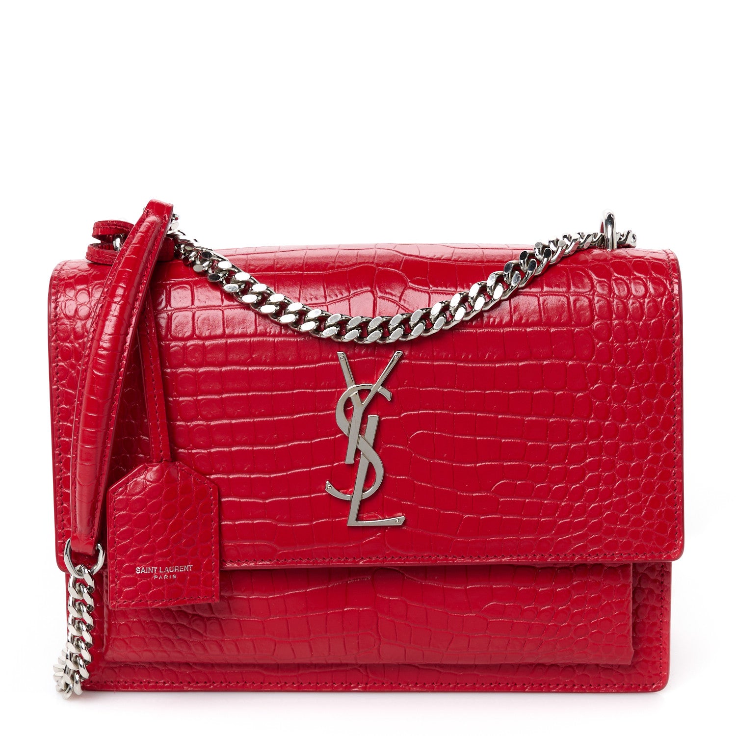 Saint Laurent Calfskin Crocodile Embossed Medium Monogram Sunset Rouge Eros 1 of 12