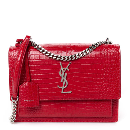 Saint Laurent Calfskin Crocodile Embossed Medium Monogram Sunset Rouge Eros 1 of 12