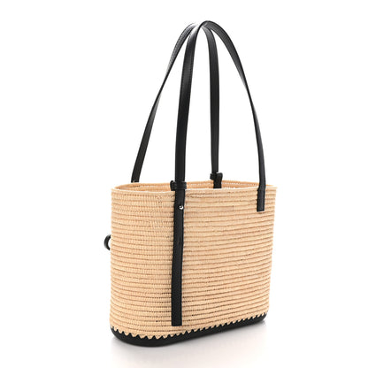 Loewe X PAULA'S IBIZA Raffia Calfskin Small Square Basket Tote Bag Natural Black 3 of 9