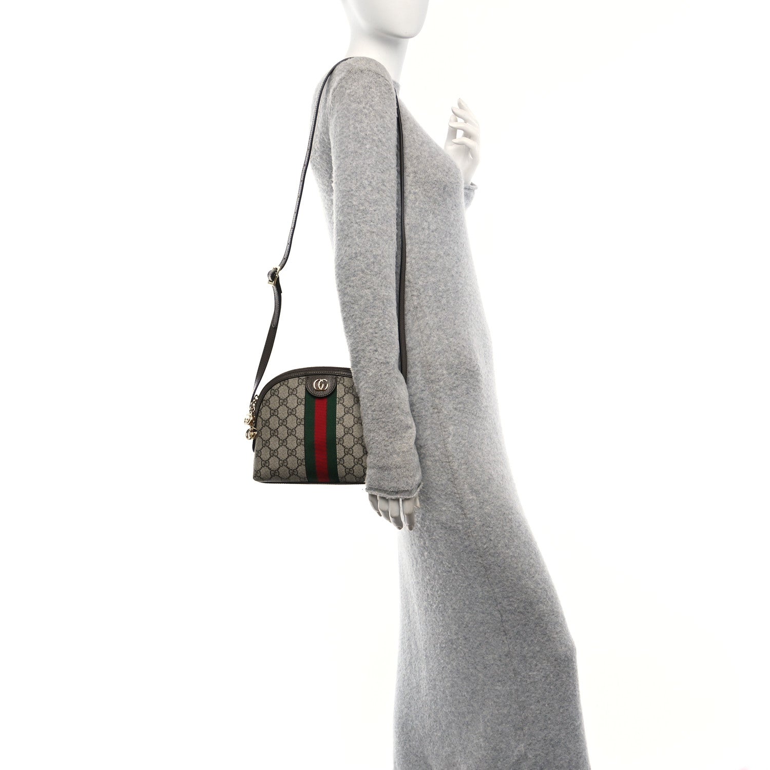 Gucci GG Supreme Monogram Textured Dollar Calfskin Web Small Ophidia Dome Shoulder Bag Beige Ebony New Acero 2 of 10
