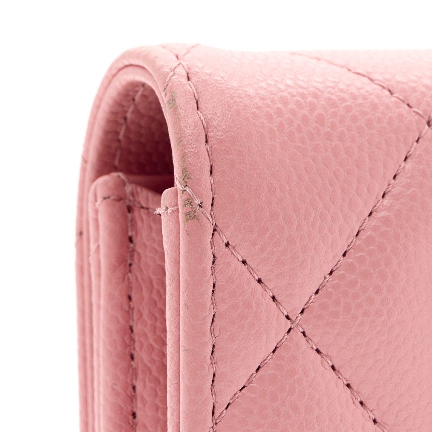 Caviar Quilted Large Gusset Flap Wallet Light Pink