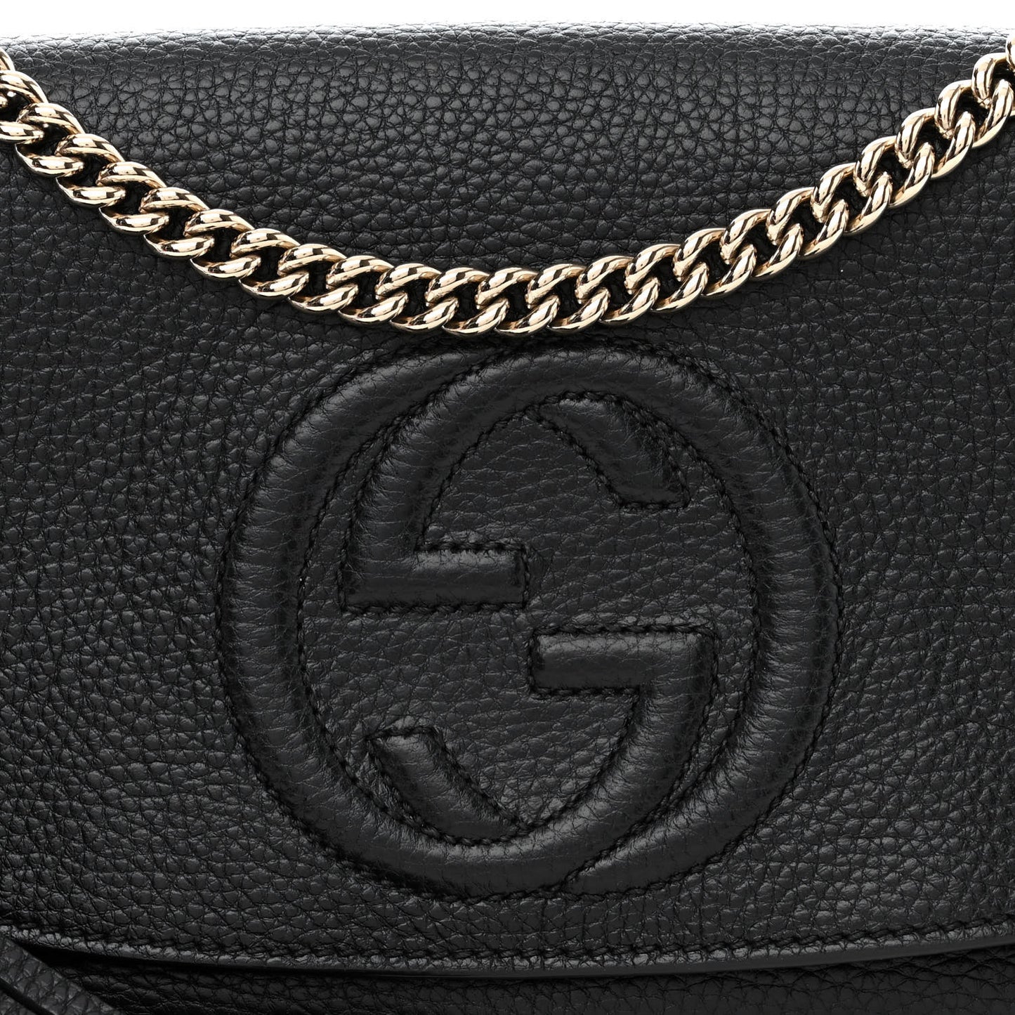 Pebbled Calfskin Medium Soho Flap Crossbody Black