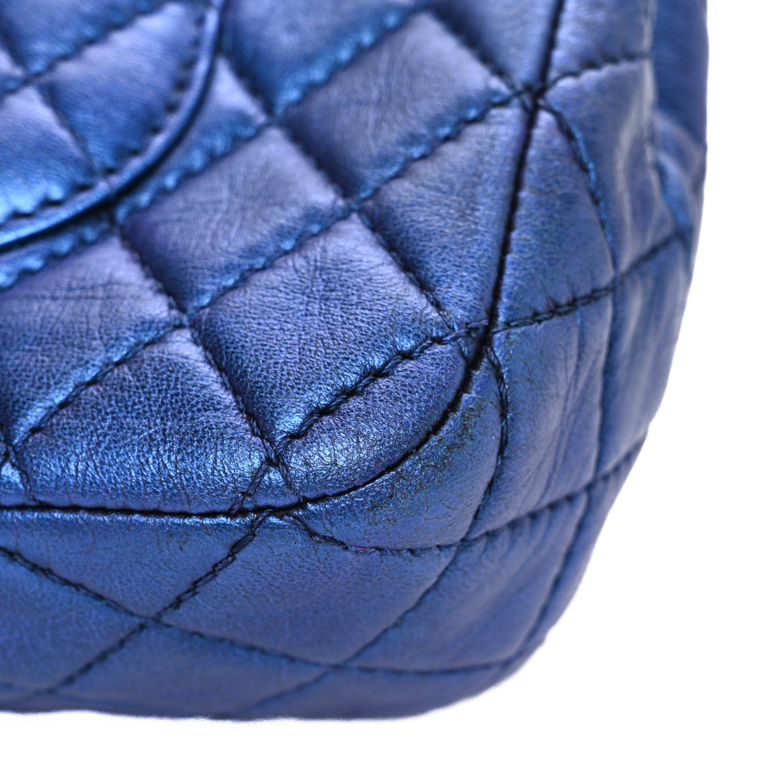 Chanel Metallic Lambskin Quilted Medium Double Flap Turquoise