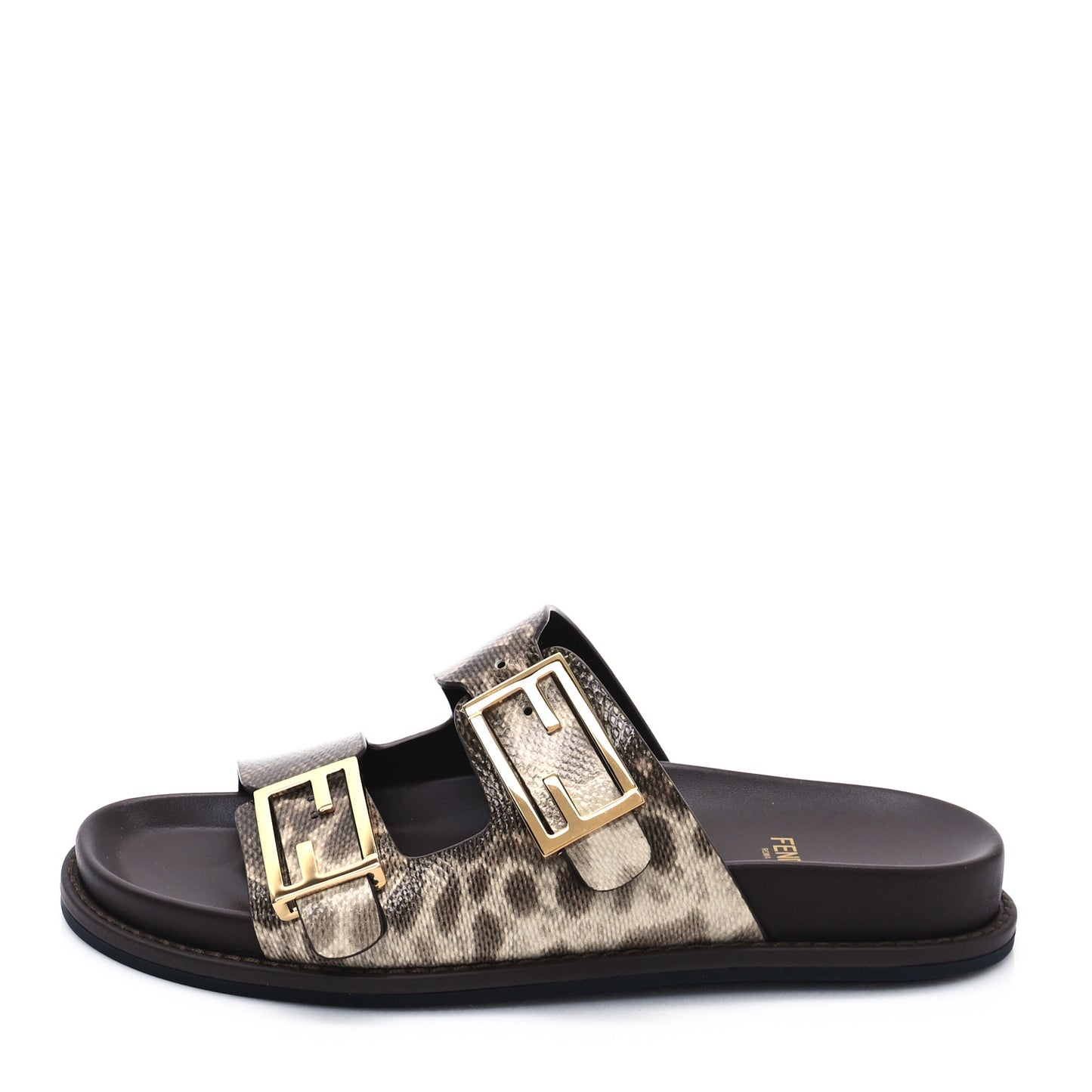 Vitello Karung Effect Fendi Feel Buckled Slide Sandals 37 Beige Brown