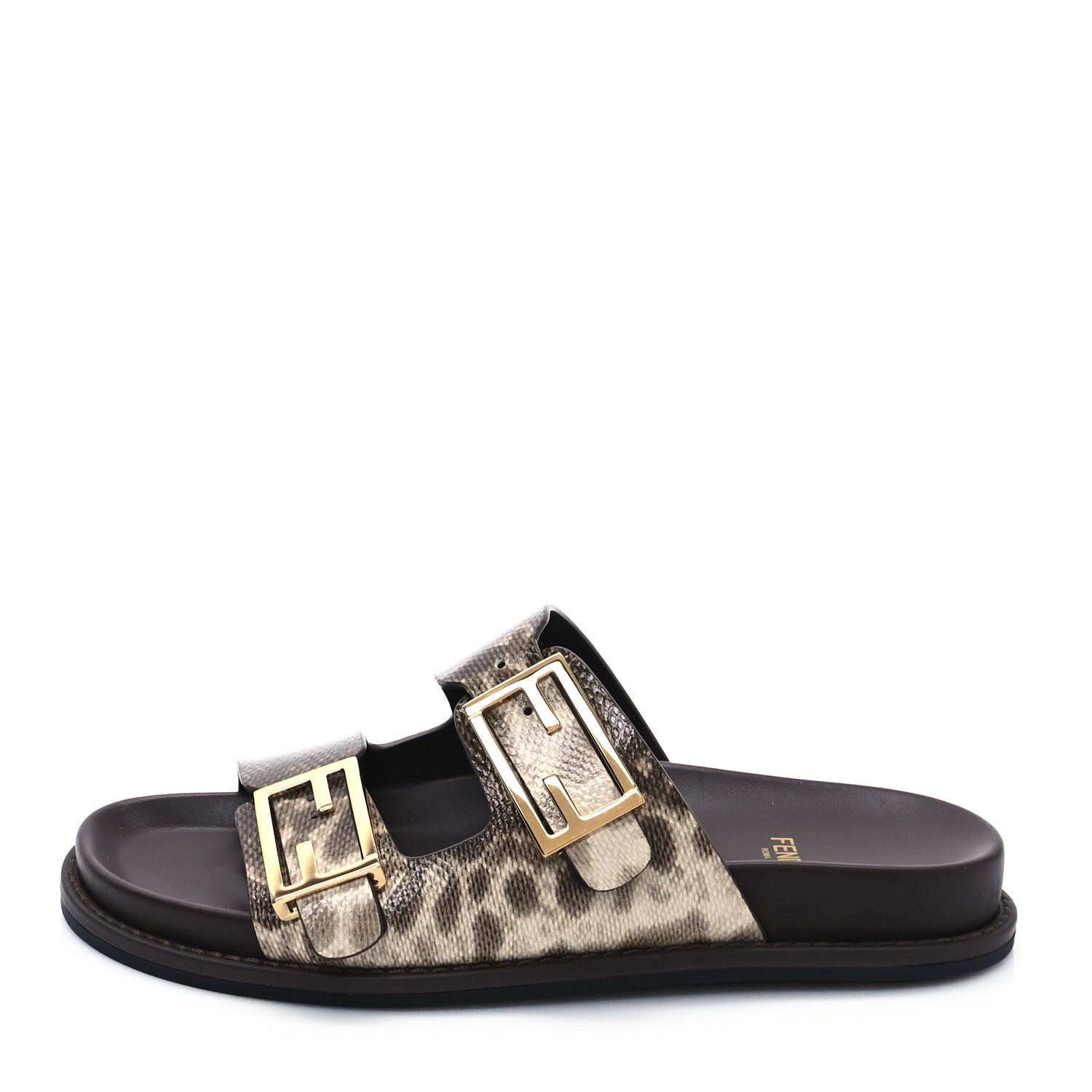 Fendi Vitello Karung Effect Fendi Feel Buckled Slide Sandals 37 Beige Brown 1 of 9