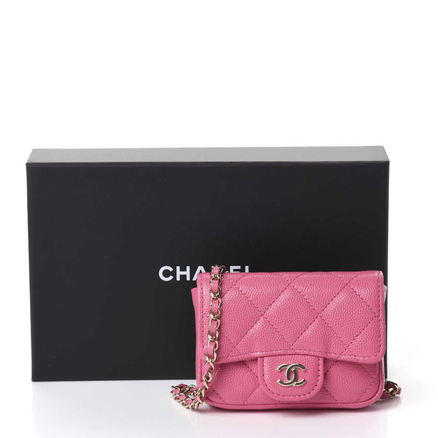 Caviar Quilted Flap Chain Waist Bag Pink
