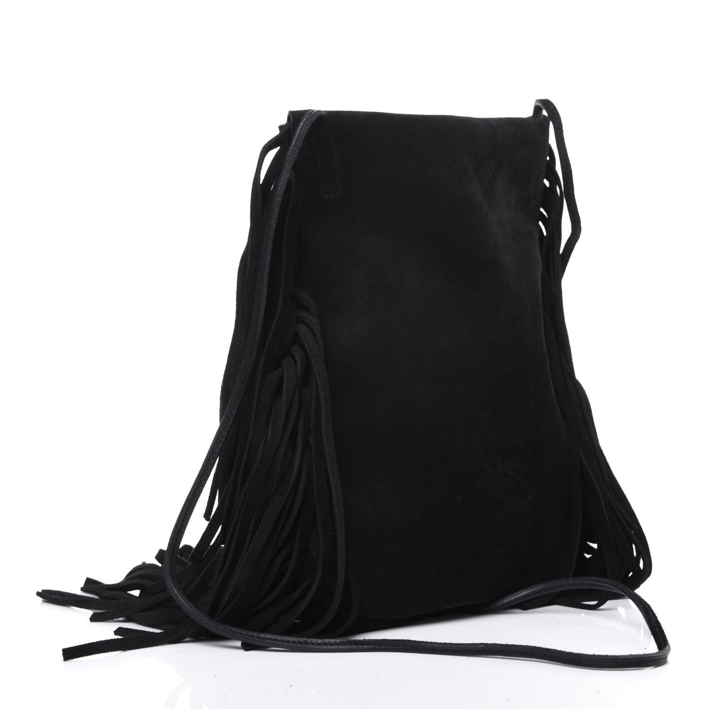 Suede Fringe Flat Anita Crossbody Bag Black