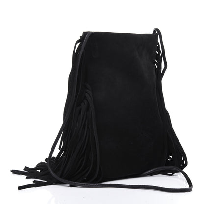 Saint Laurent Suede Fringe Flat Anita Crossbody Bag Black 3 of 16