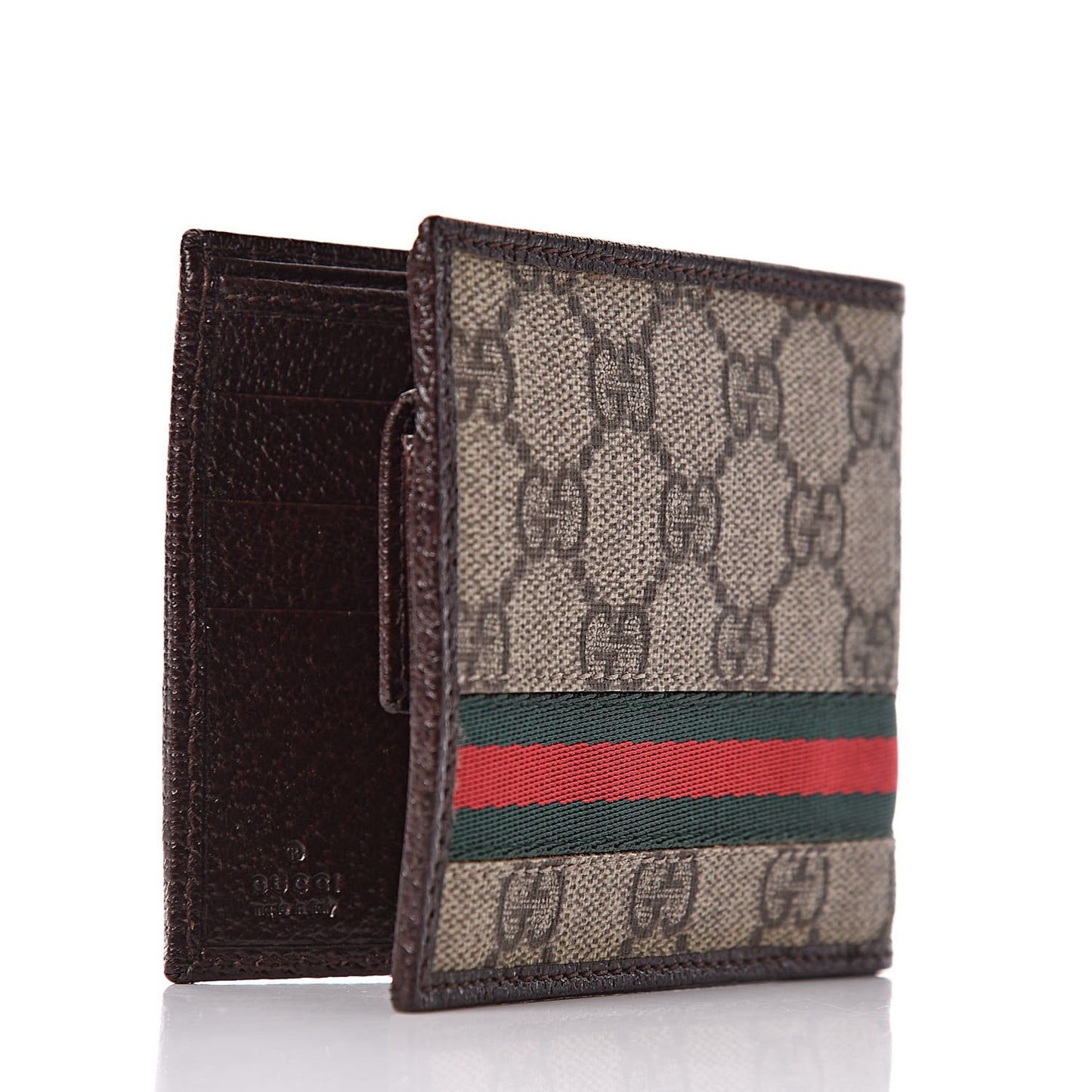 GG Supreme Monogram Web Bi-Fold Wallet Dark Brown