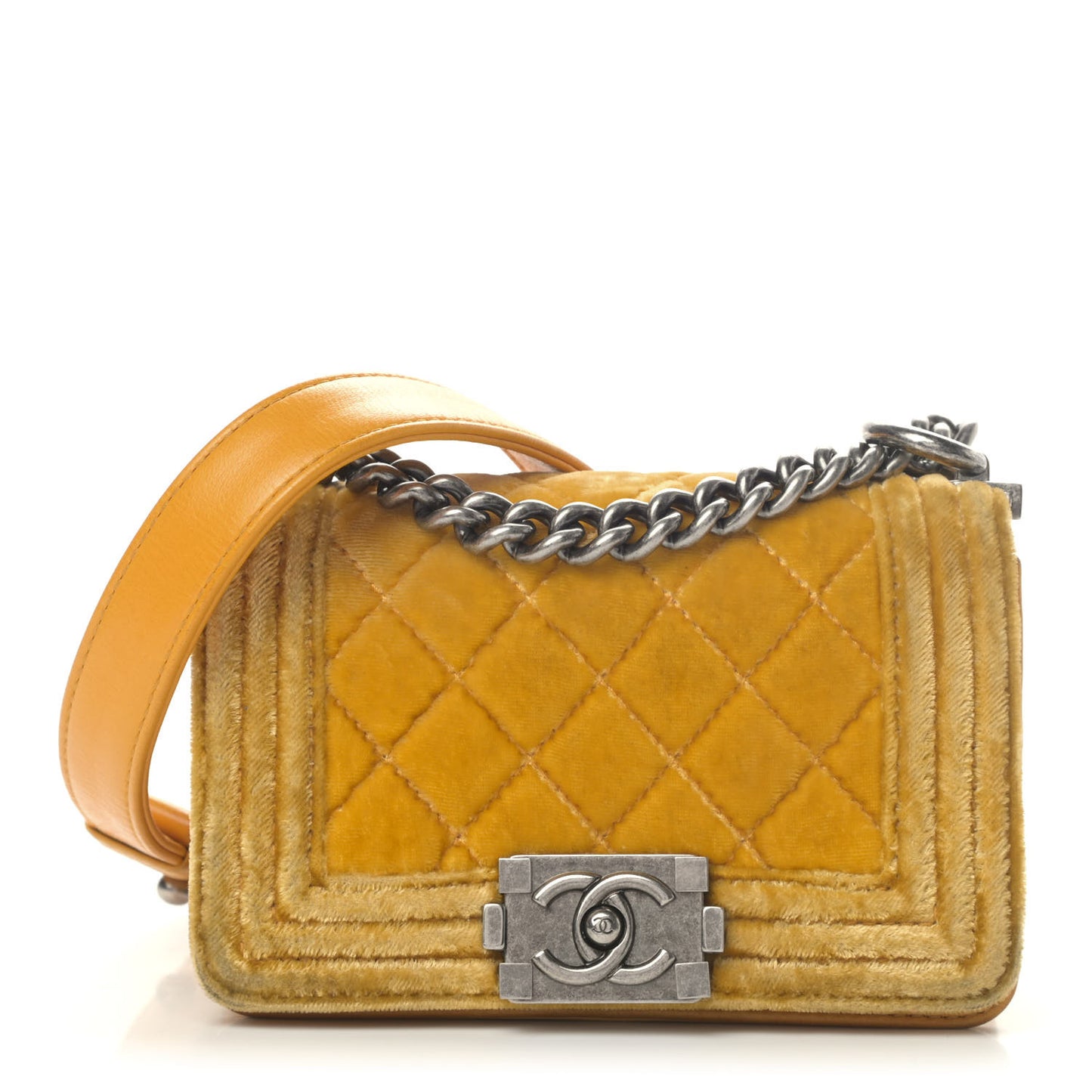 Velvet Quilted Mini Boy Flap Yellow