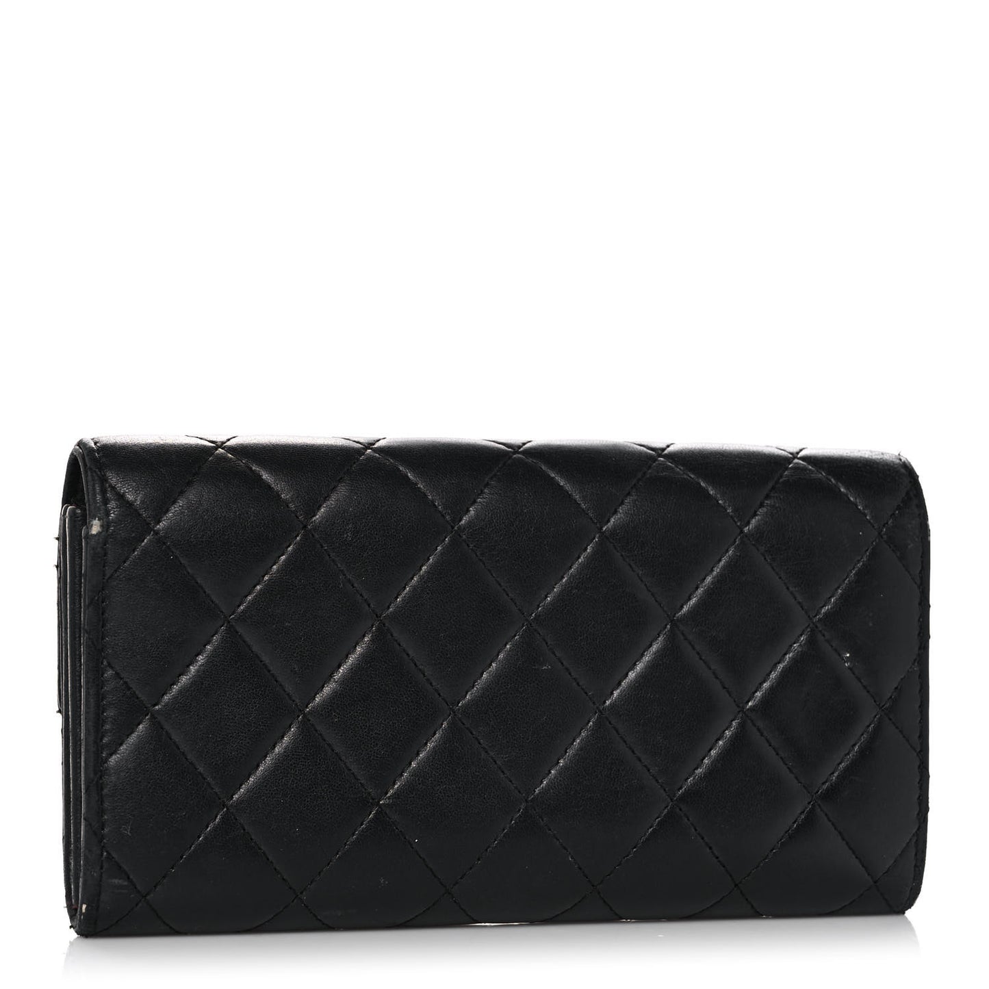 Lambskin Quilted Long Flap Wallet Black