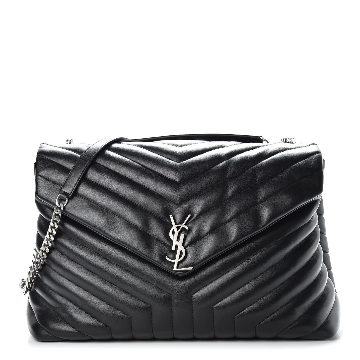 Calfskin Y Quilted Monogram Large Loulou Chain Satchel Black