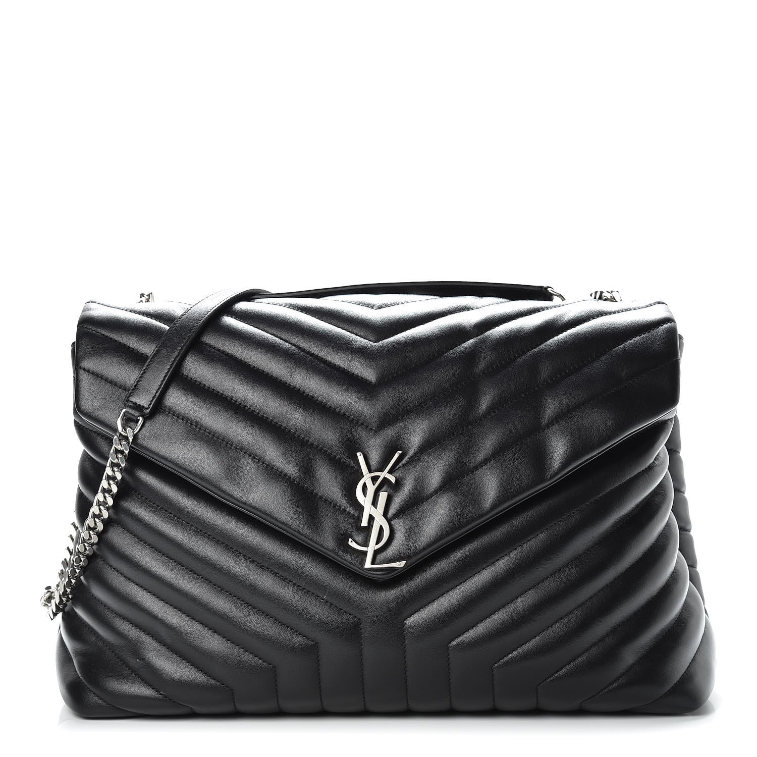 Saint Laurent Calfskin Y Quilted Monogram Large Loulou Chain Satchel Black 1 of 14