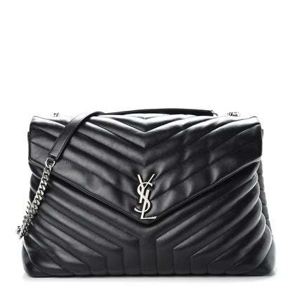 Saint Laurent Calfskin Y Quilted Monogram Large Loulou Chain Satchel Black 1 of 14