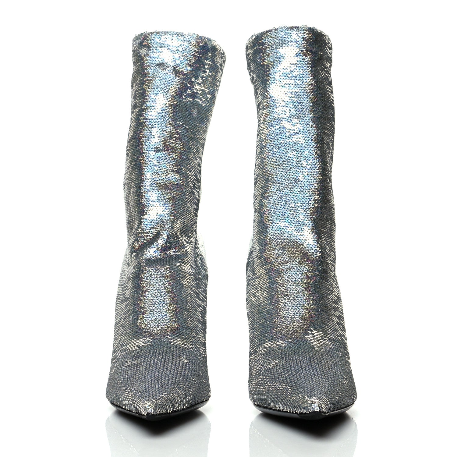 Balenciaga Metallic Sequin Spandex Pointy Toe Knife Booties 37 Silver 2 of 6