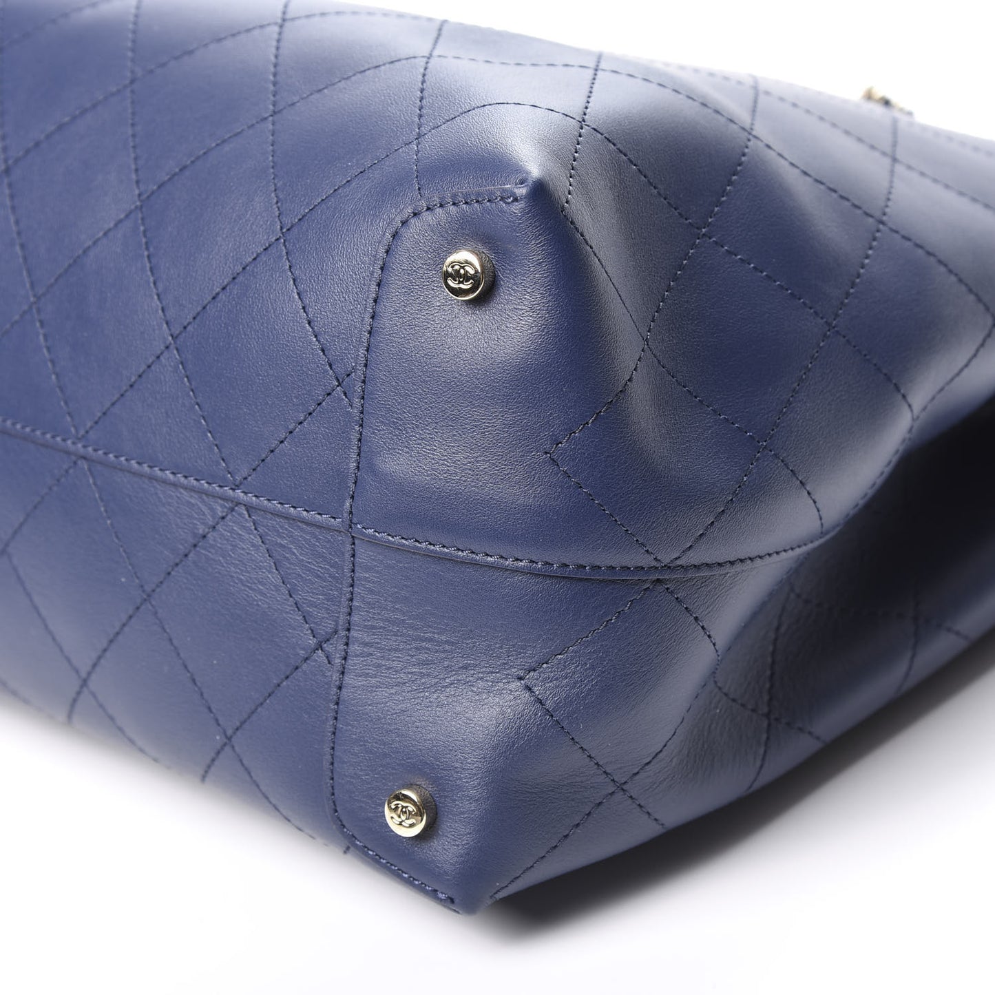 Calfskin Stitched Large Shopping Bag Navy Blue