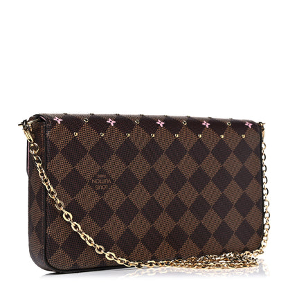 Louis Vuitton Damier Ebene Studded Pochette Felicie Chain Wallet 3 of 9