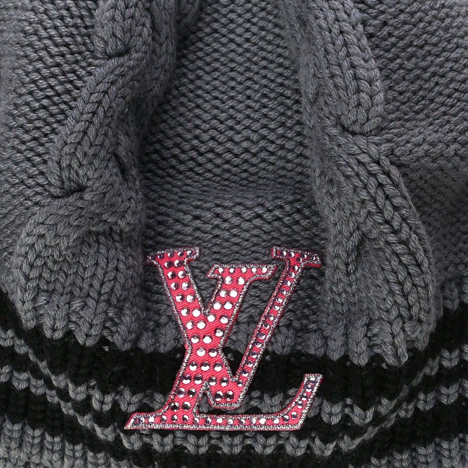 Louis Vuitton Wool Cable Knit Crystal LV Columbia Beret Grey 6 of 8