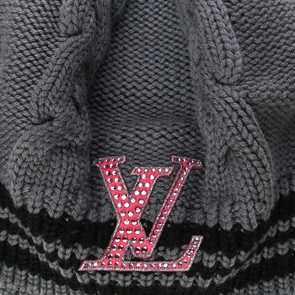 Louis Vuitton Wool Cable Knit Crystal LV Columbia Beret Grey 6 of 8