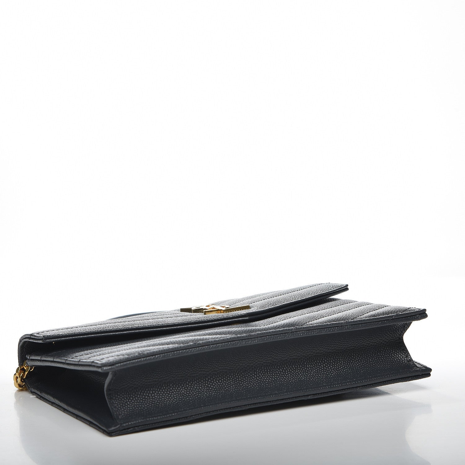 Saint Laurent Grain De Poudre Matelasse Chevron Monogram Envelope Chain Wallet Dark Smog 3 of 9