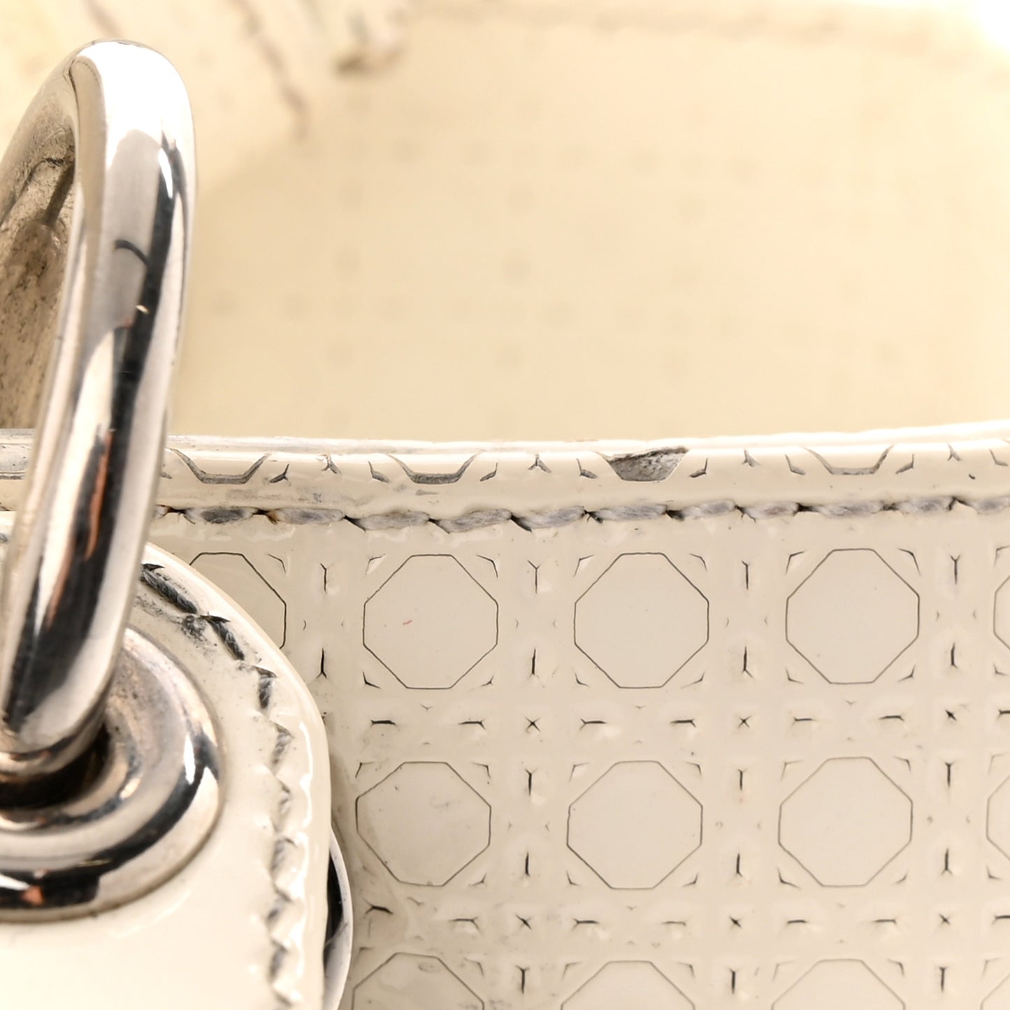 Patent Micro-Cannage Medium Lady Dior White