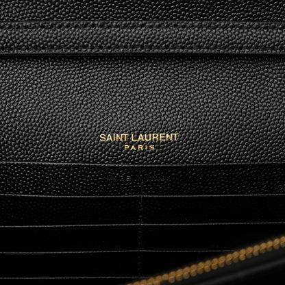 Saint Laurent Grain De Poudre Mixed Matelasse Triquilt Monogram Chain Wallet Black 6 of 10
