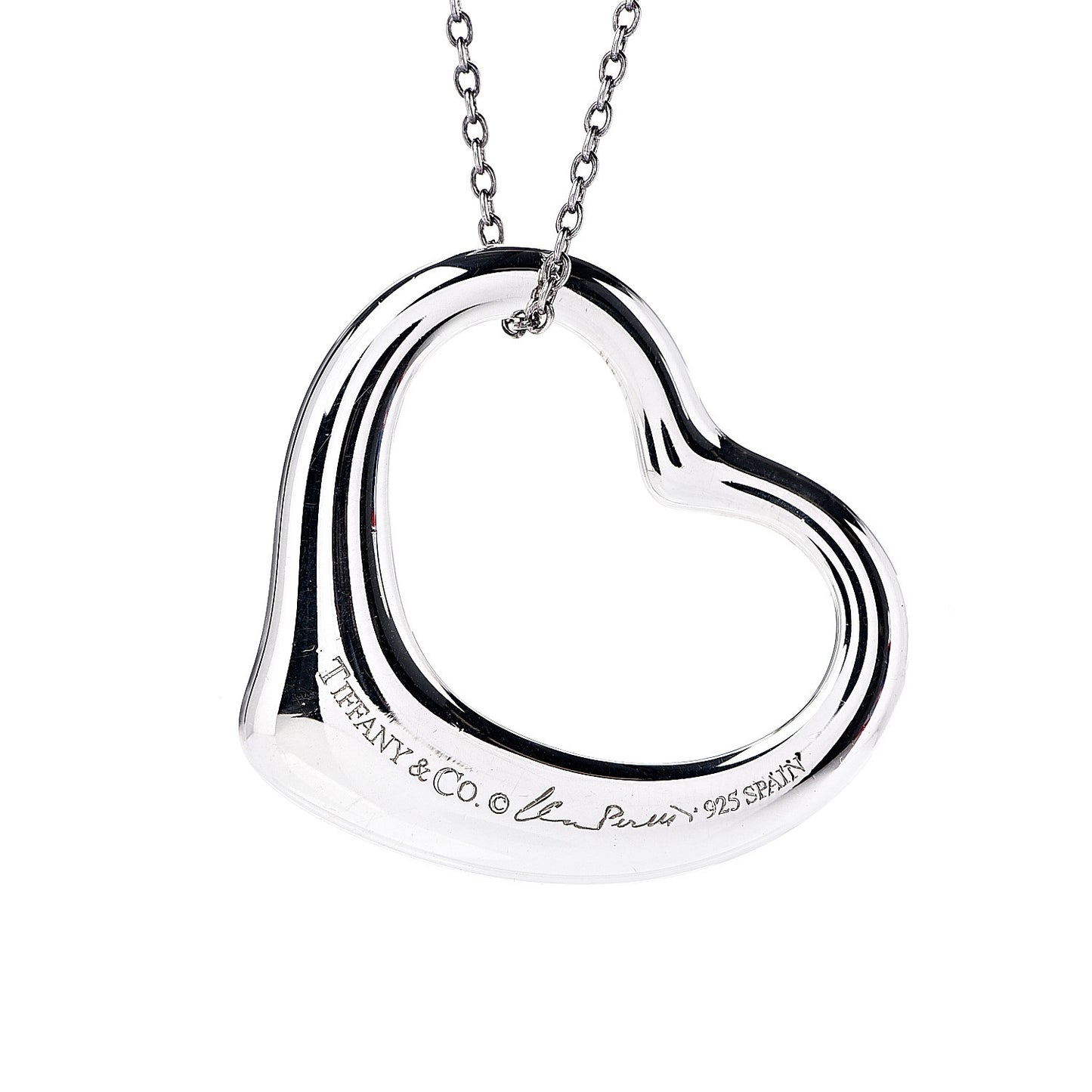 Sterling Silver 36mm Elsa Peretti Open Heart Pendant Necklace