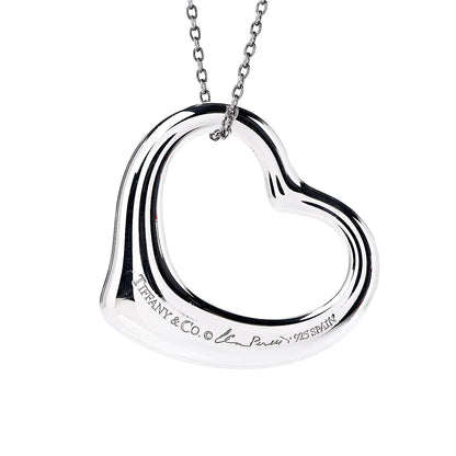 Tiffany Sterling Silver 36mm Elsa Peretti Open Heart Pendant Necklace 2 of 4
