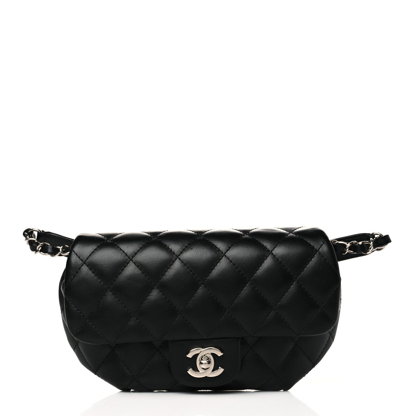 Calfskin Quilted CC Uniform Flap Belt Bag Black