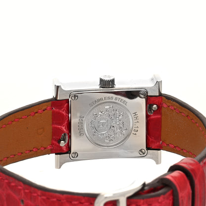 Hermes Stainless Steel Alligator Diamond Bezel Mother of Pearl 17.2mm Heure H Hour Quartz Watch Braise 4 of 4