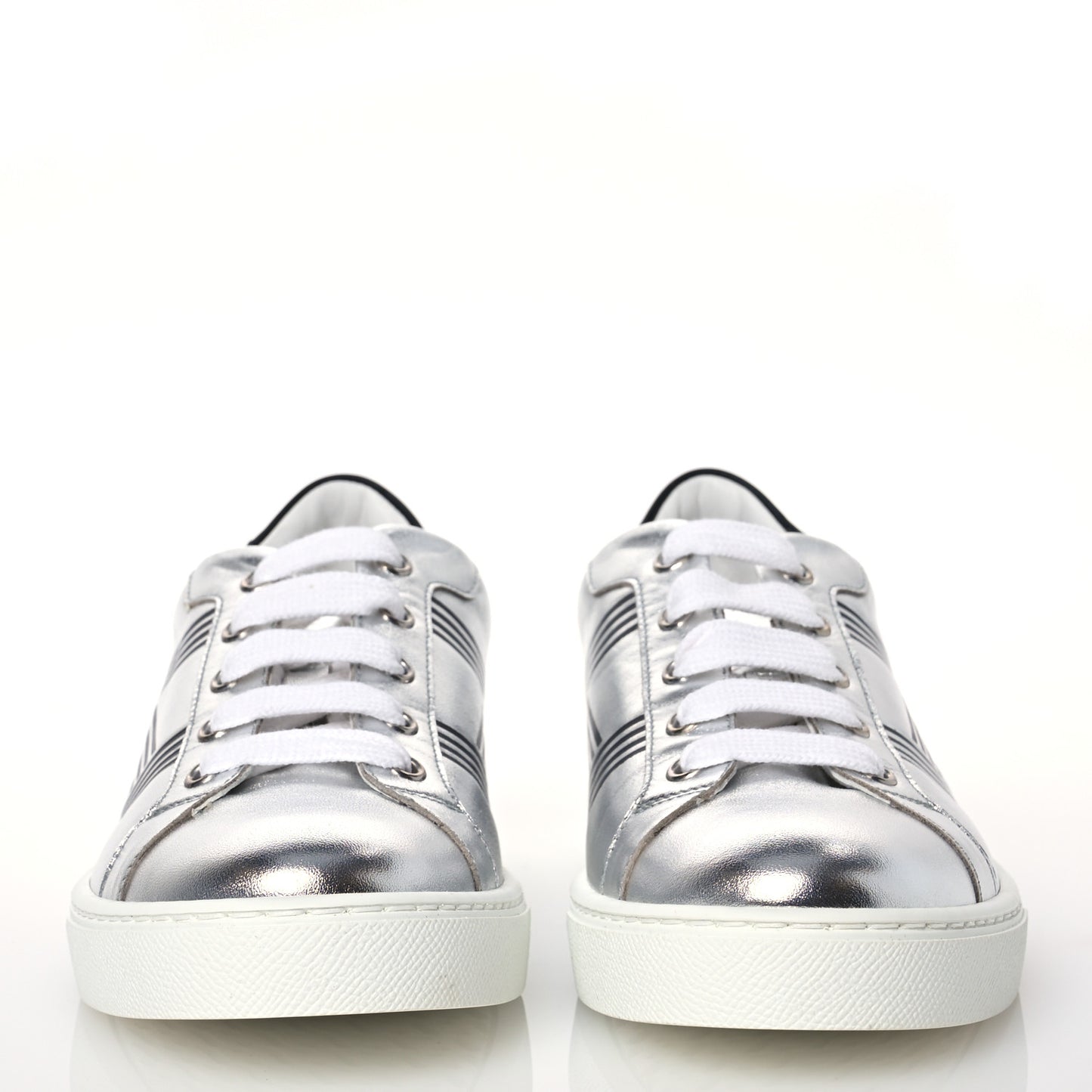 Metallic Nappa Calfskin Womens Avantage Sneakers 36 Gris Argente Black