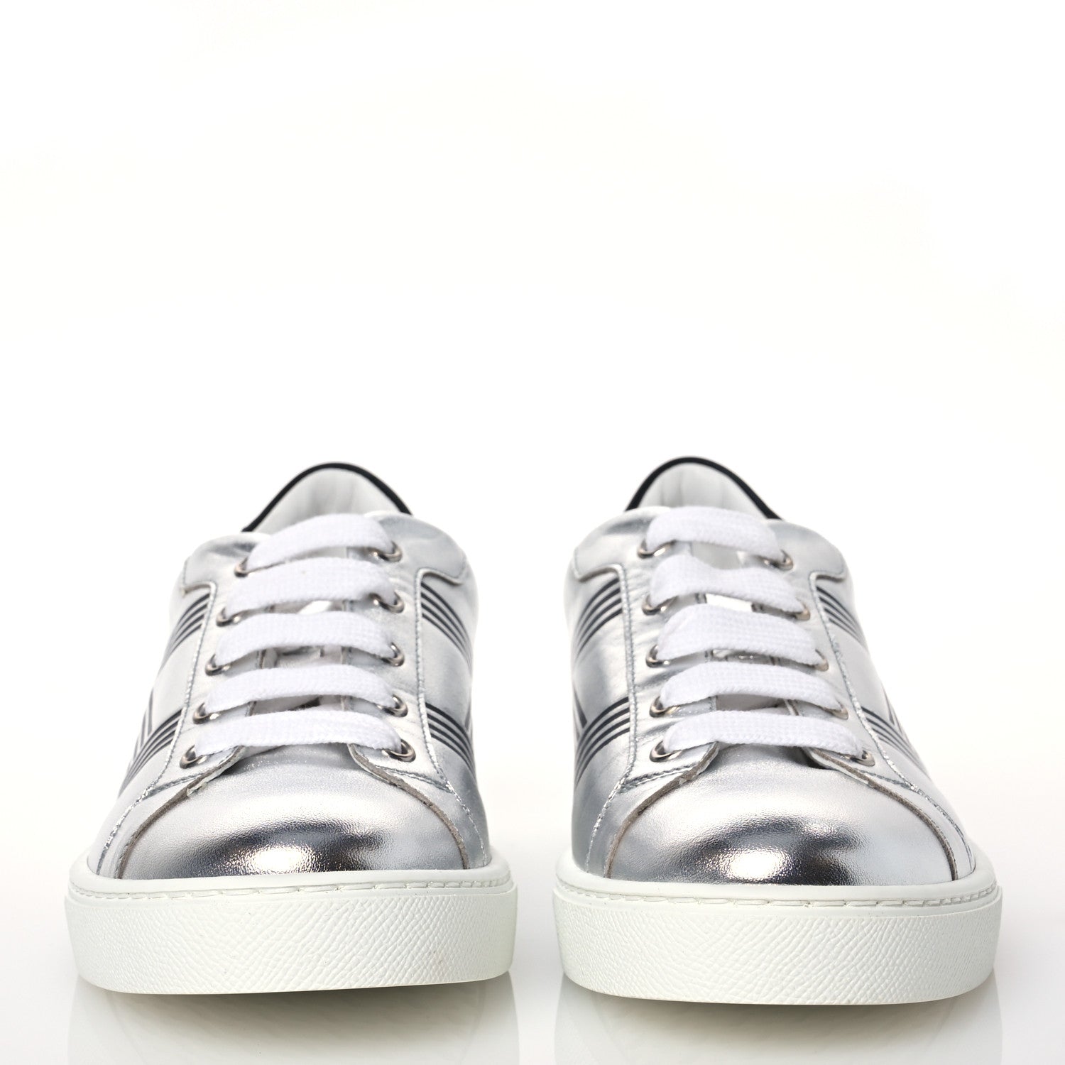 Hermes Metallic Nappa Calfskin Womens Avantage Sneakers 36 Gris Argente Black 2 of 9