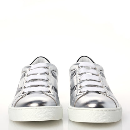 Hermes Metallic Nappa Calfskin Womens Avantage Sneakers 36 Gris Argente Black 2 of 9