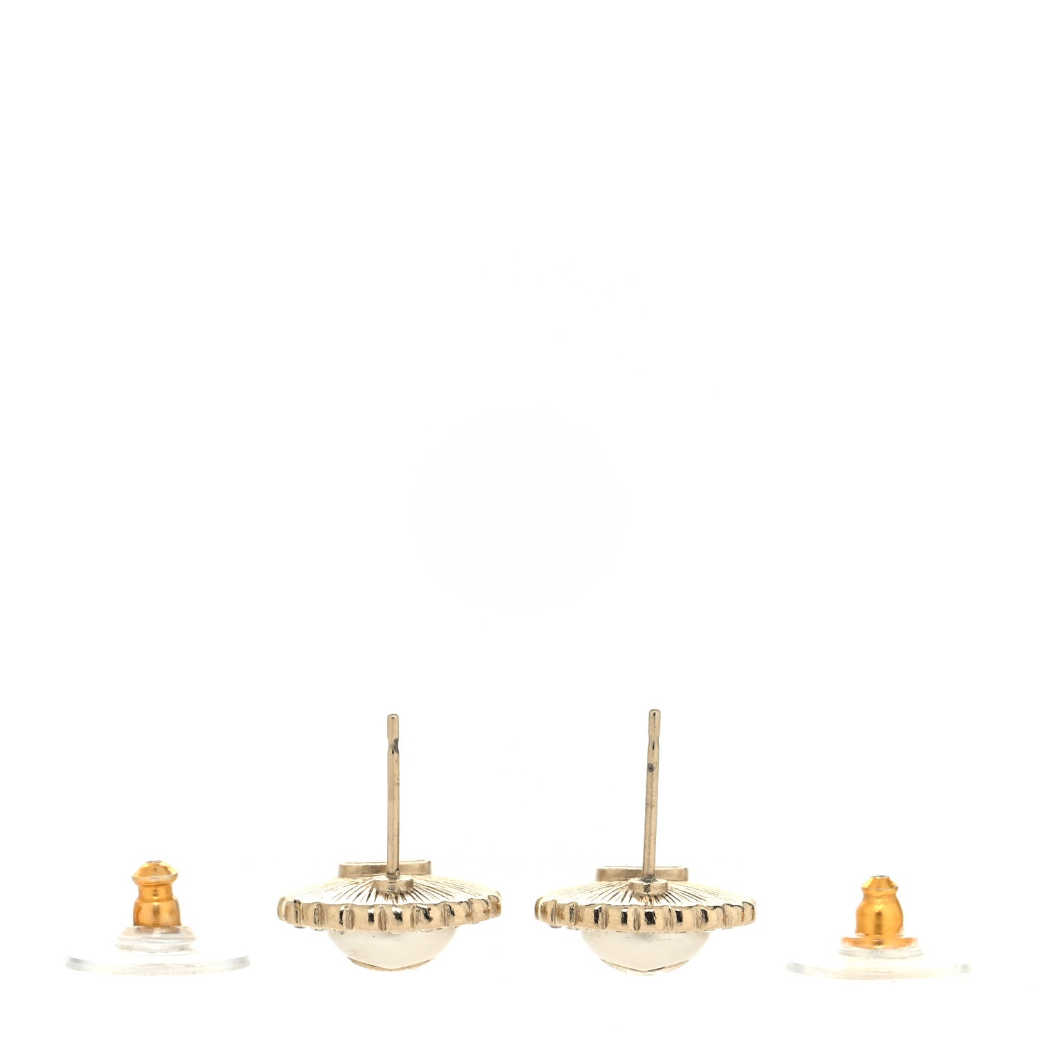 Chanel Metal Pearl Crystal CC Round Earrings Light Gold 3 of 4