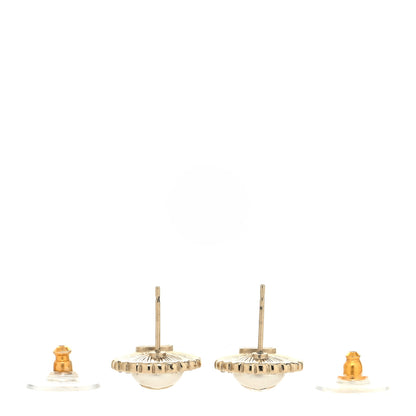 Chanel Metal Pearl Crystal CC Round Earrings Light Gold 3 of 4
