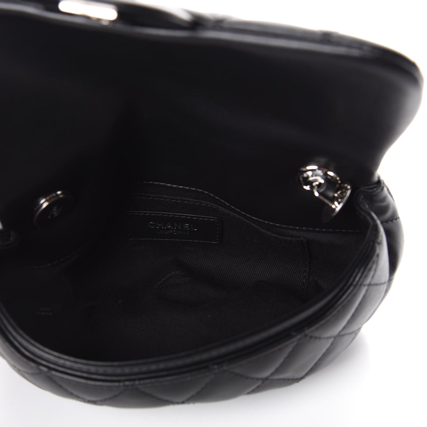 Calfskin Quilted CC Uniform Flap Belt Bag Black