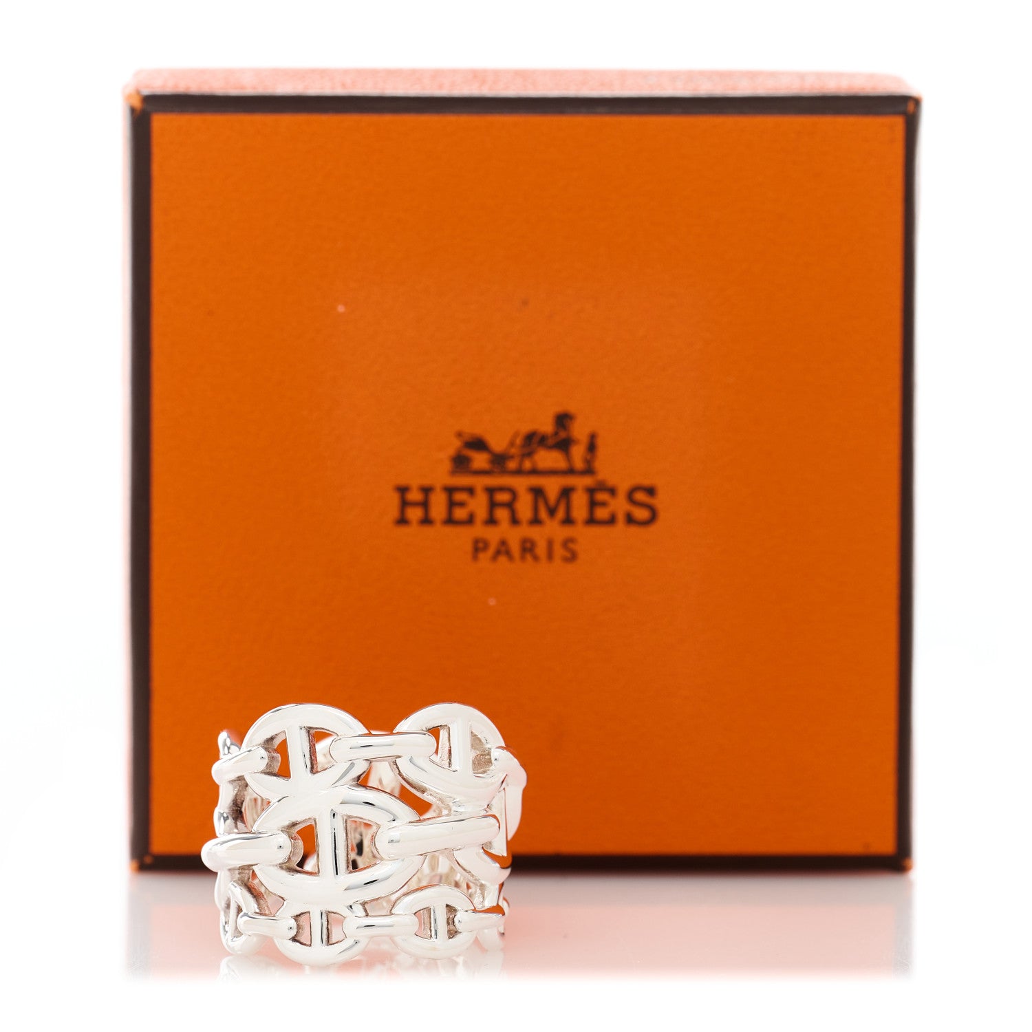 Hermes Sterling Silver GM Chaine d'Ancre Enchainee Band Ring 54 7 9 of 9