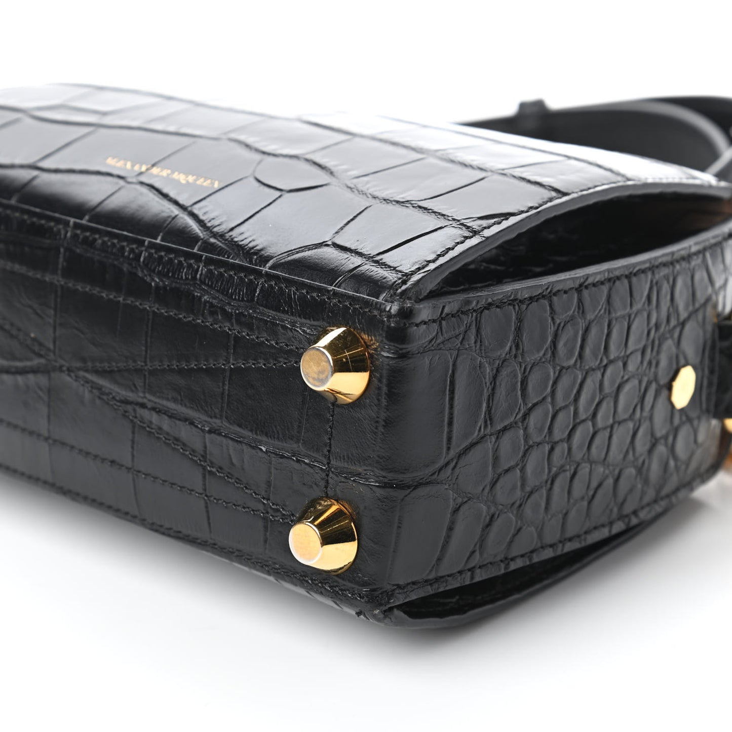 Calfskin Crocodile Embossed Box Shoulder Bag 19 Black