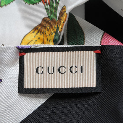 Gucci Silk Twill Floriso Neck Bow Scarf White Black 4 of 4