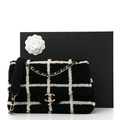 Chanel Shearling Lambskin Large Fluffy Tartan Single Flap Black White 11 of 11