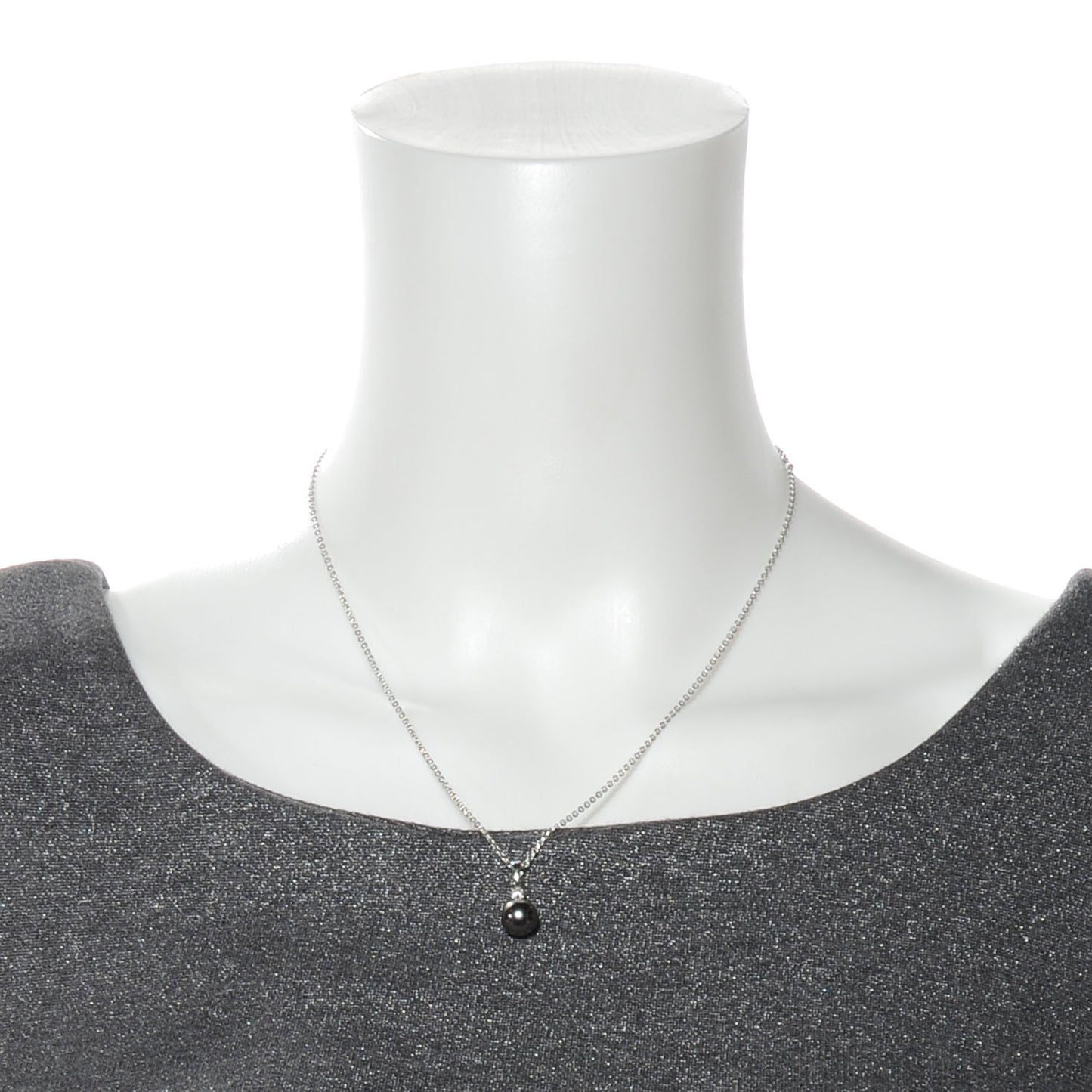18k White Gold Diamond Black South Sea Pearl Pendant Necklace