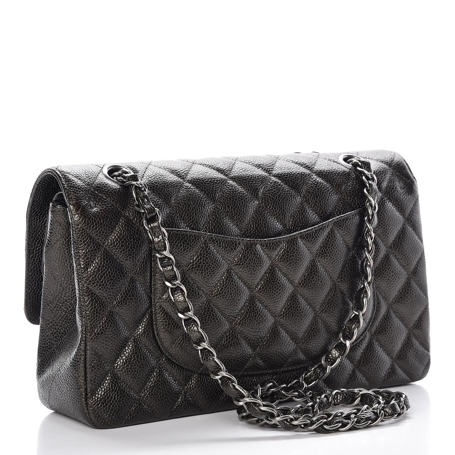 Metallic Caviar Quilted Medium Double Flap Dark Charcoal