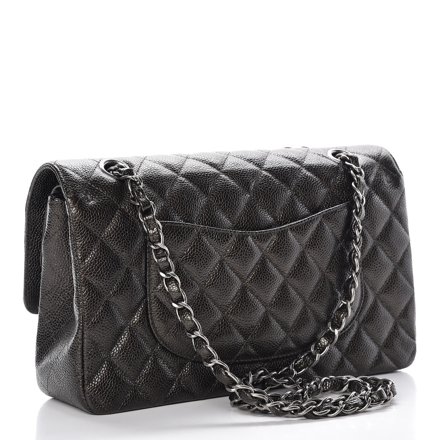 Chanel Metallic Caviar Quilted Medium Double Flap Dark Charcoal 3 of 8