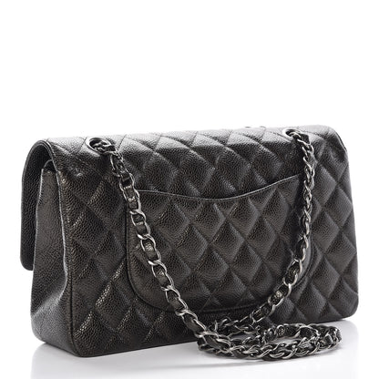 Chanel Metallic Caviar Quilted Medium Double Flap Dark Charcoal 3 of 8