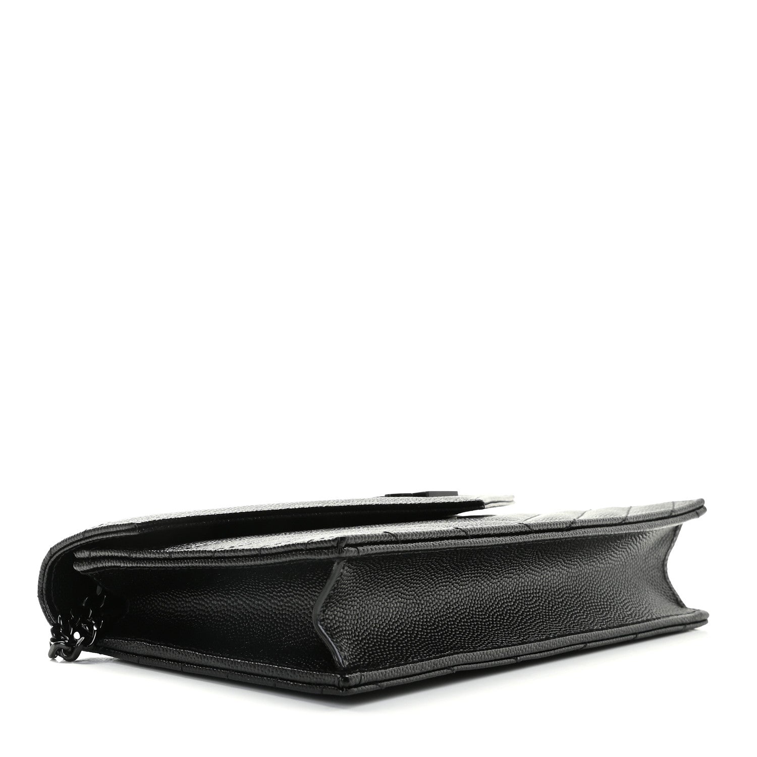 Saint Laurent Grain De Poudre Matelasse Chevron Monogram Monochrome Envelope Chain Wallet Black 3 of 6