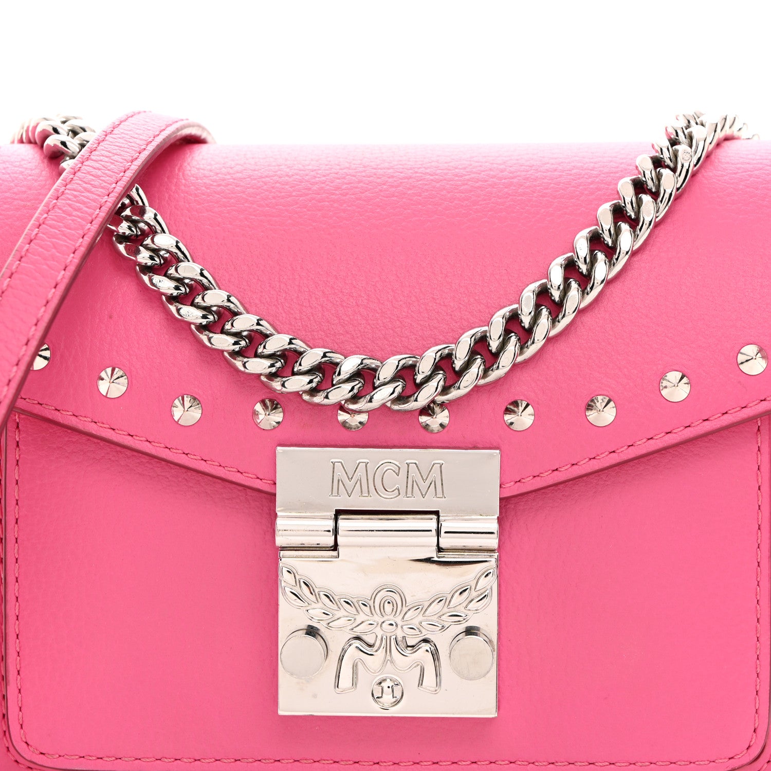 MCM Calfskin Studded Mini Patricia Crossbody Bag Sugar Pink 8 of 10