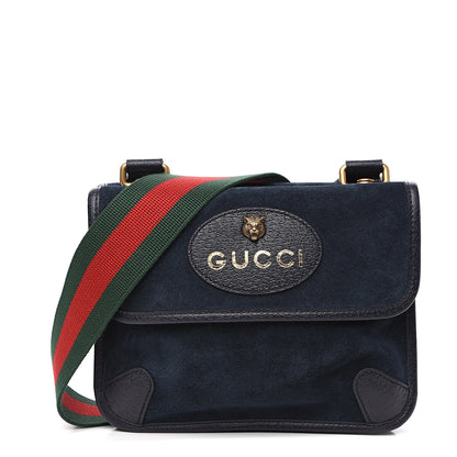 Gucci Suede Web Small Neo Vintage Double Flap Messenger Bag Blue 1 of 9