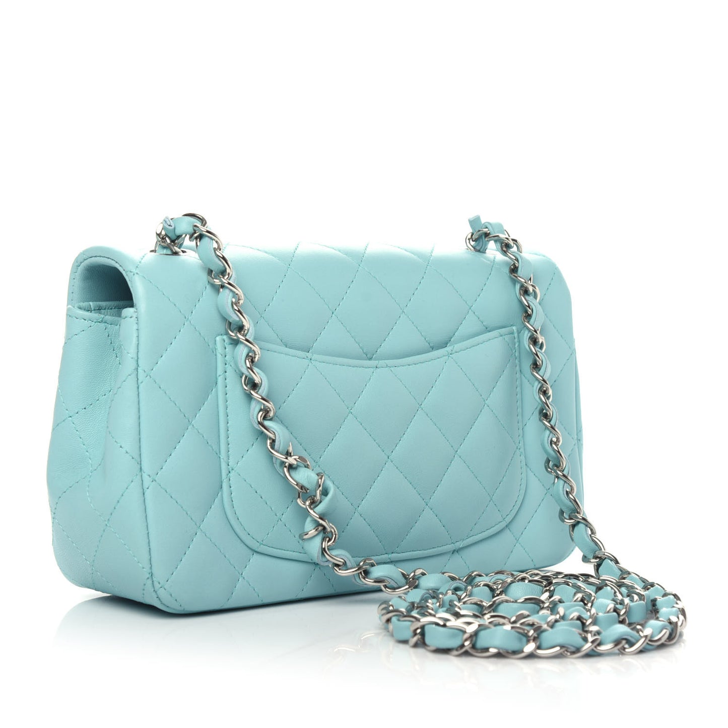 Lambskin Quilted Mini Rectangular Flap Light Blue